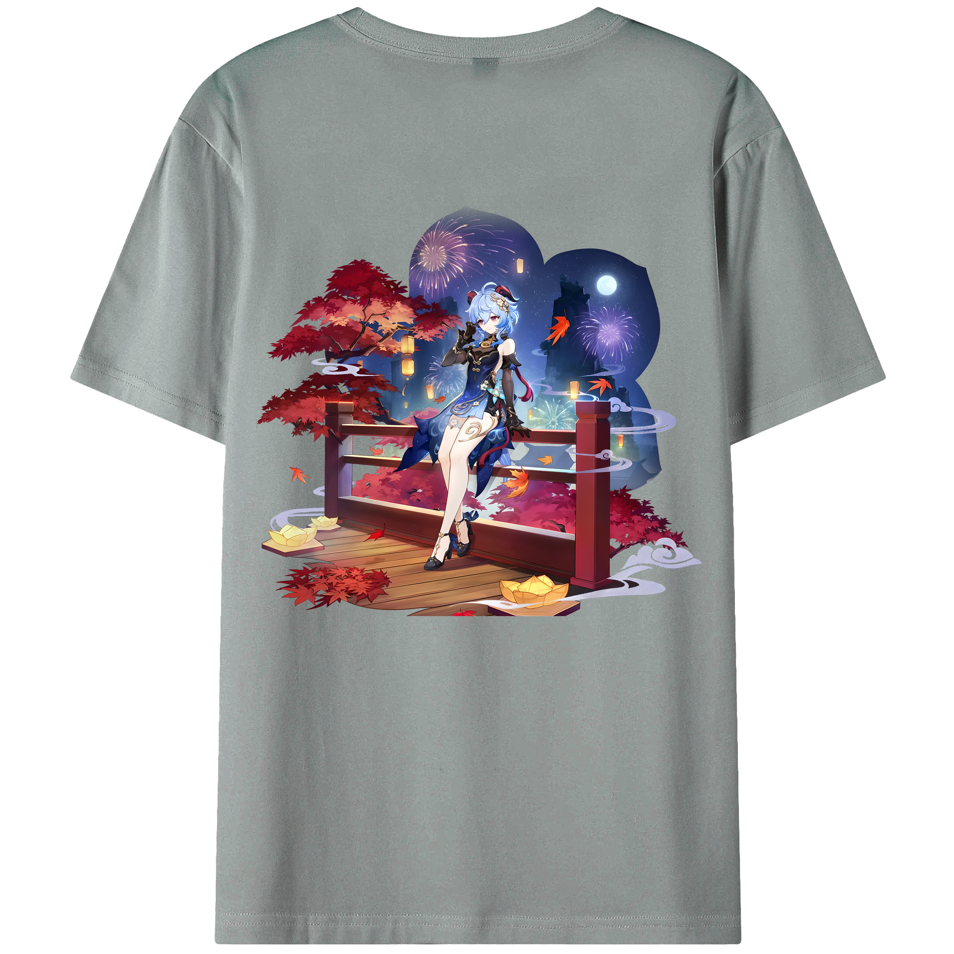 げんし神 甘雨 かんう genshin Ganyu 綿100％ メンズ半袖Tシャツ（バックプリント） 通気性